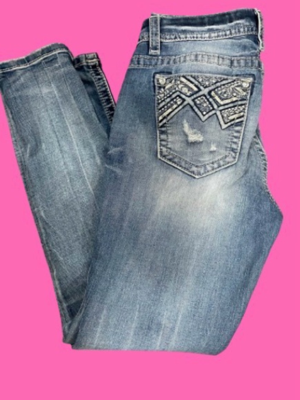 Miss Me Light Blue Skinny Jeans with Embellished Back Pocket